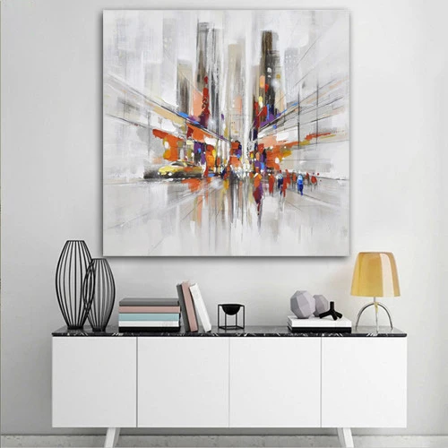 

Hand painted Oil Painting On Canvas 3 dimensional city Oil Painting Abstract Modern Canvas Wall Art Living Room Decor Picture