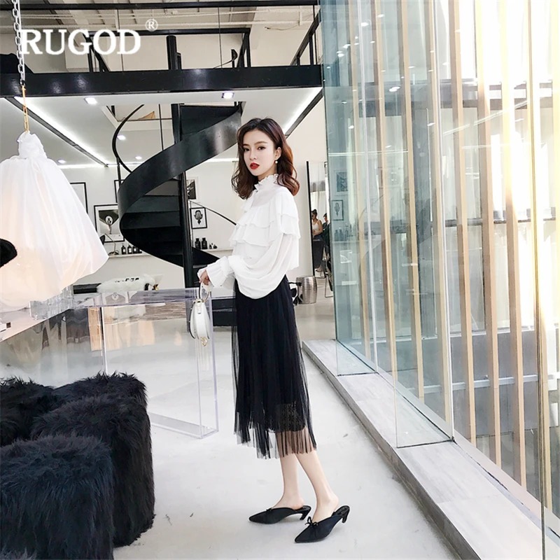 RUGOD 2018 весна-осень женский топ и блузка милый галстук длинный рукав с рюшами