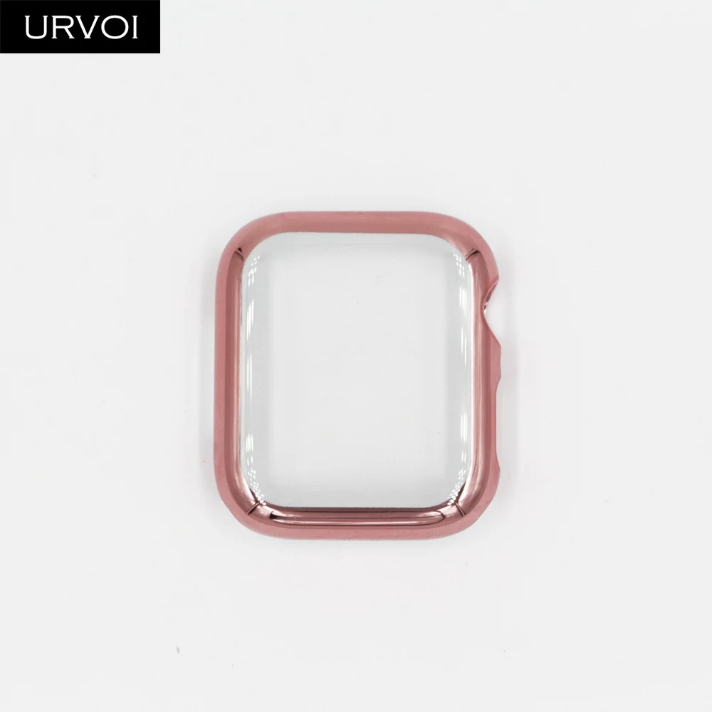 Pink gold URVOI полное покрытие для Apple Watch series 5 4 3 пластиковый чехол Защита экрана для iWatch Тонкий чехол с гальваническим покрытием 40 44 мм - Цвет: Pink gold