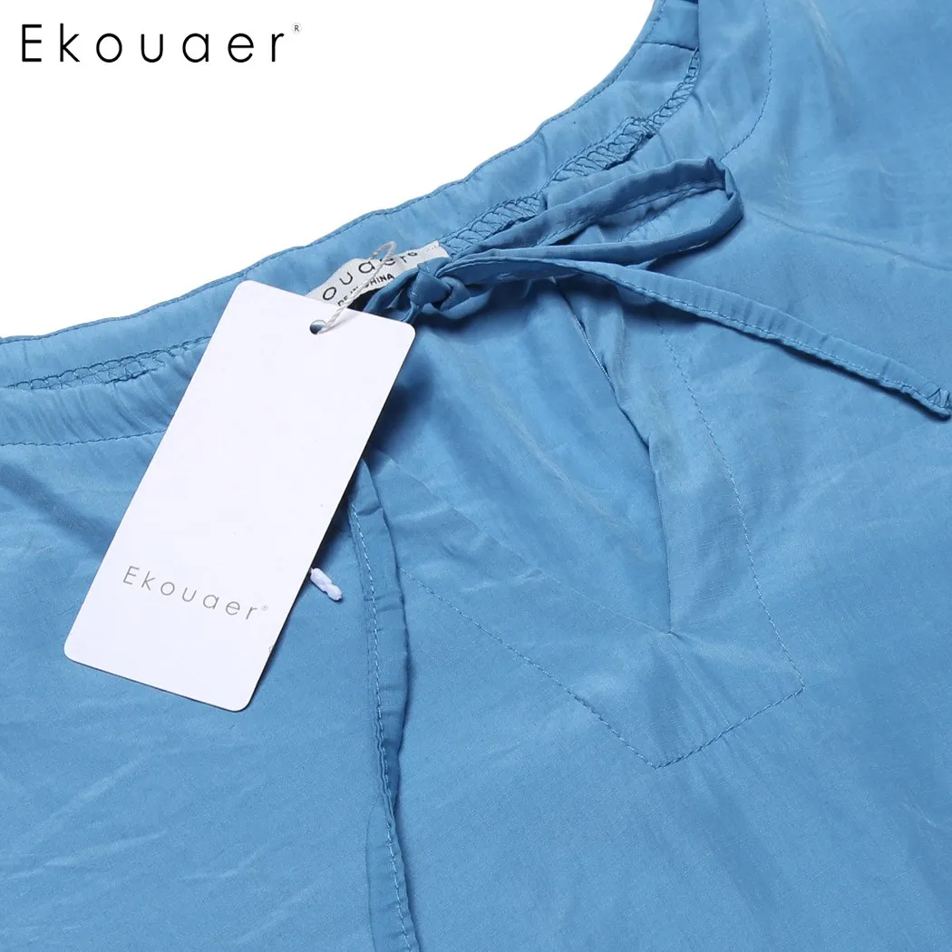 Ekouaer/кружевные лоскутные пижамы Летняя одежда для сна с вырезами Женская