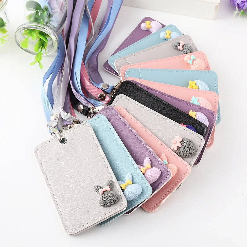 Kawaii шнур с изображением кролика значок милый мультфильм красочные карты ID
