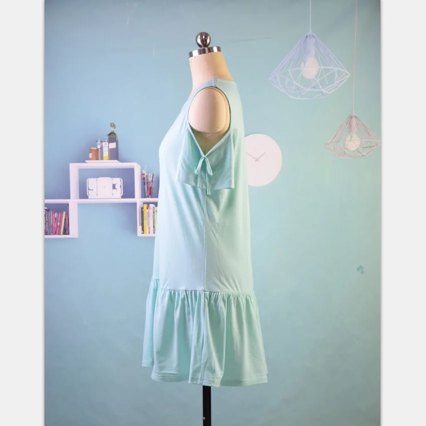 

2019 spring and summer off-the-shoulder short-sleeved lotus leaf hem solid color women's dress