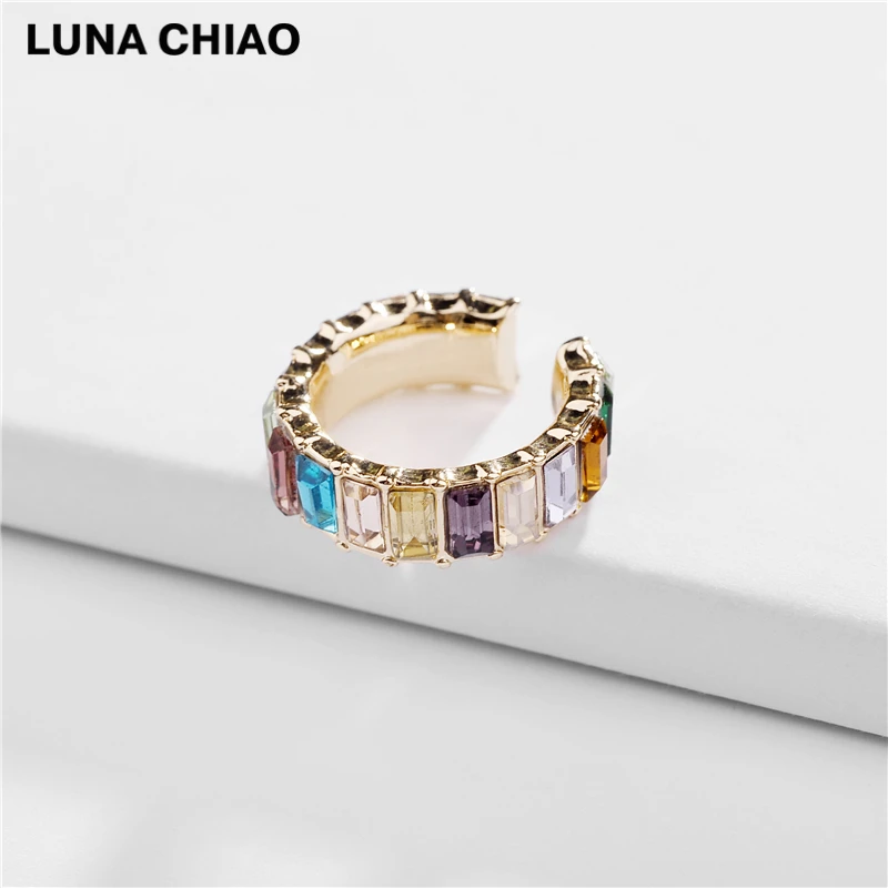 Женские серьги манжеты LUNA CHIAO популярные Разноцветные с кристаллами радуги