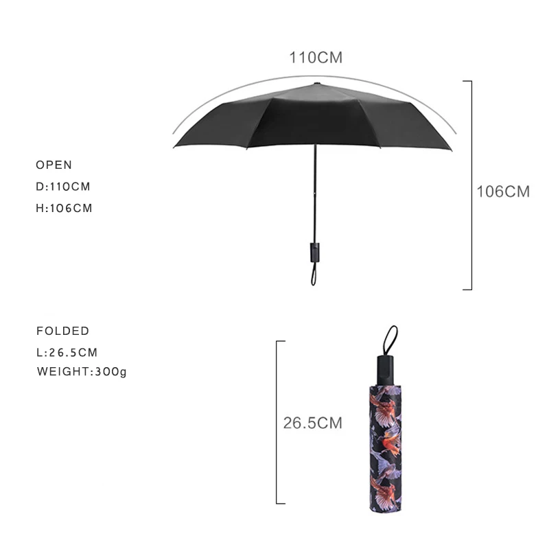 ONESAID New Fashion Painting Umbrella Non-automatic Art Plastic 190T 8 Ribs Three Folding Creative Design Birds Paint Parasol | Дом и сад