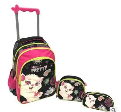 Детские Сумки на колесиках для школы рюкзак с колесами Kitty сумка девочек дорожный
