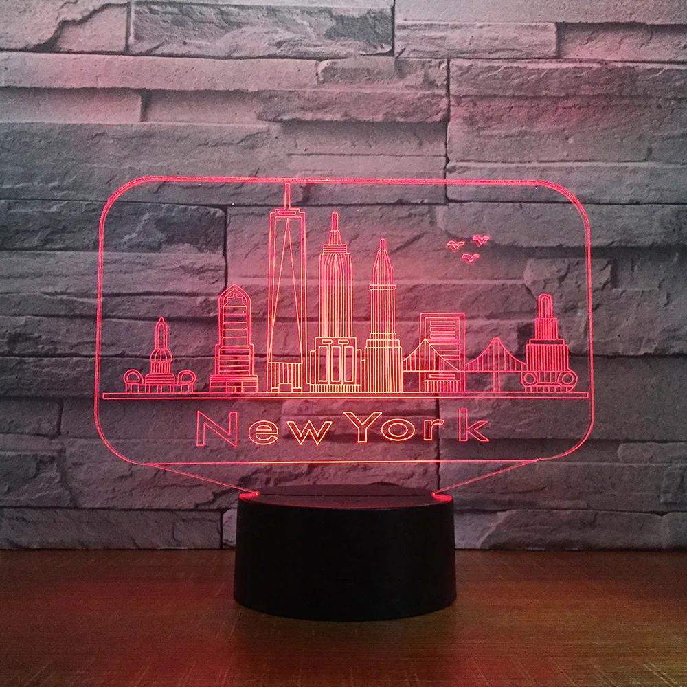 

New York City Building 3D Night Light Colorful Led Atmosphere Bedroom Table Lamp Lovely 7 Color Change 3D Usb Led Night Light