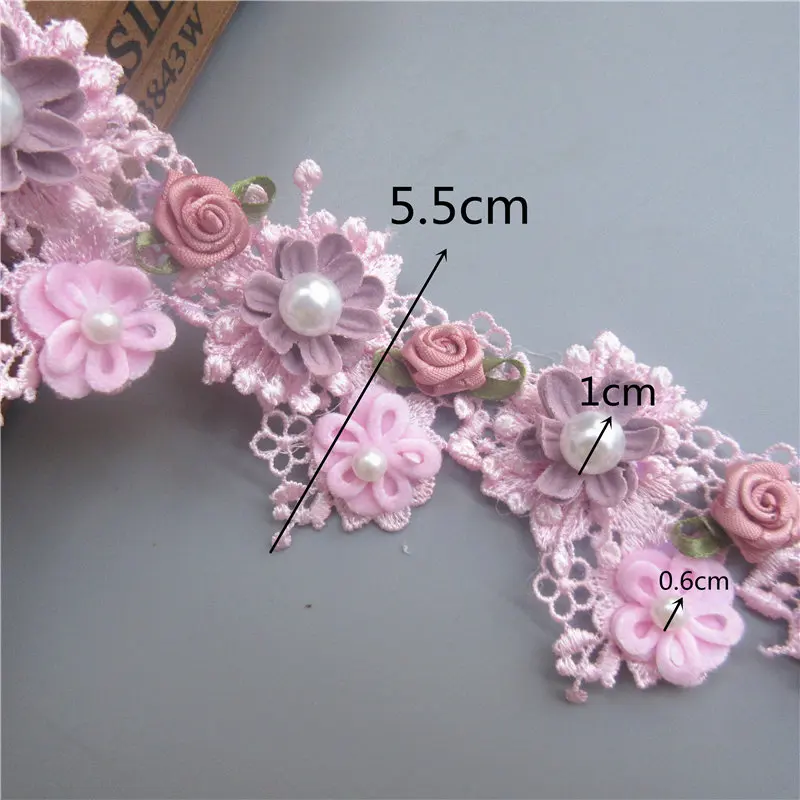 A164-Pink 5.5cm Растворимый полиэстер 3D Красочные цветы жемчужина вышитые кружева отделка ленты из ткани, шитье ручной работы ремесло для костюм шляпа украшения - Цвет: A164-Pink 5.5cm