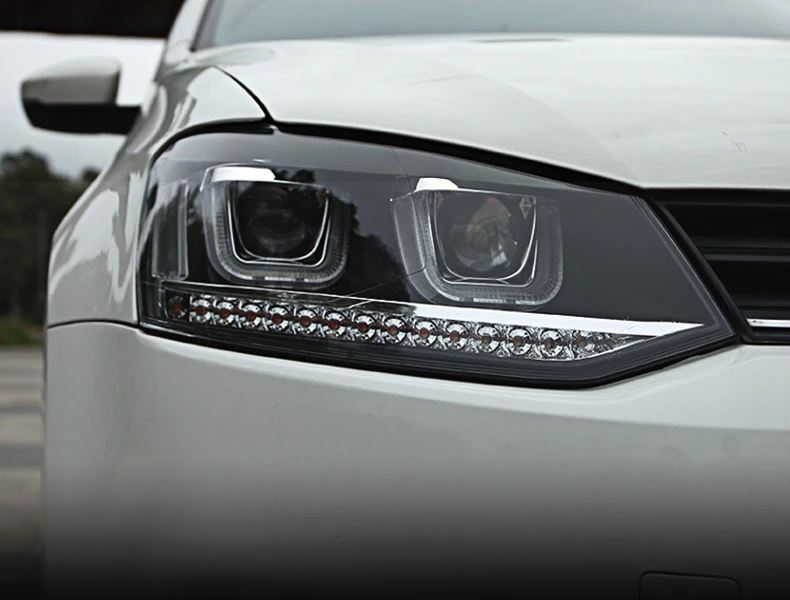 Автомобильный Стильный чехол на головную лампу для VW Polo, головной светильник s 2010- U, ангельские глазки, дневной ходовой светильник, плавный сигнал поворота, головной светильник