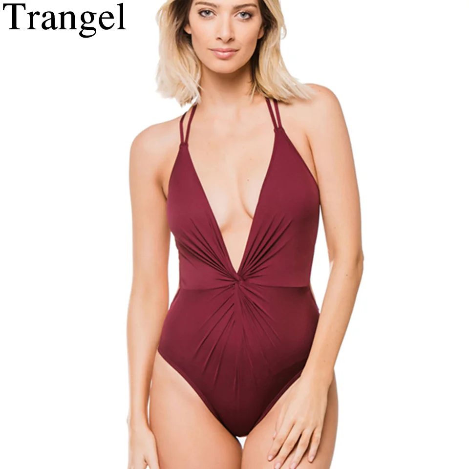 Trangel сексуальный глубокий v образный купальник женский с открытой спиной