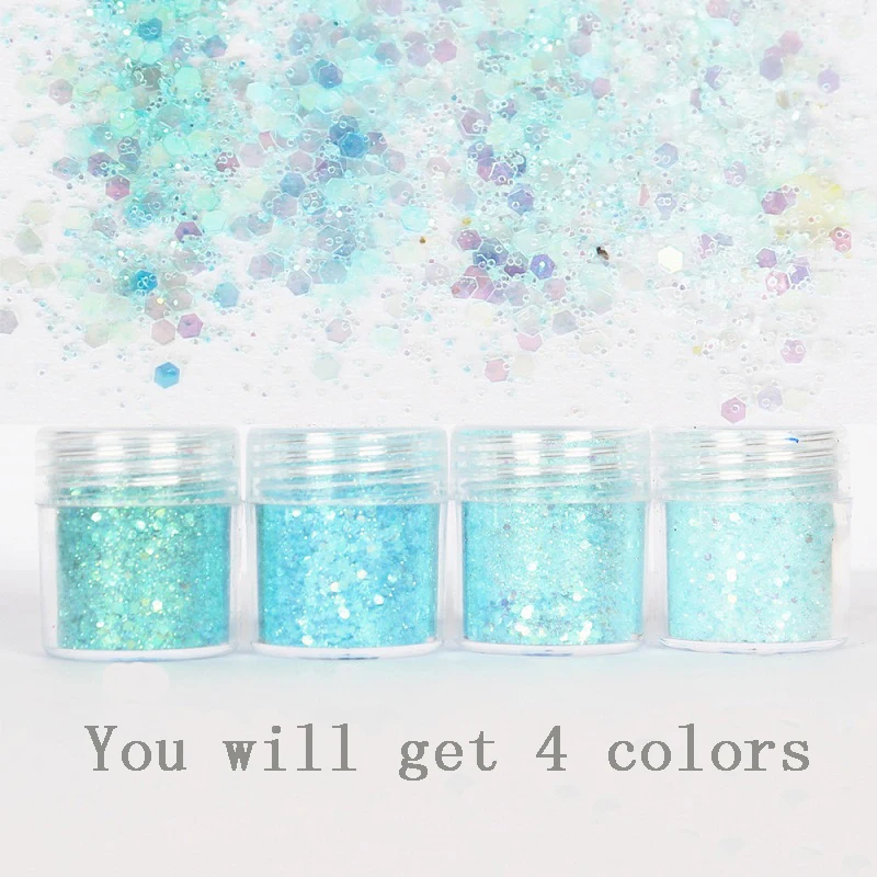 4 коробки зеленые смешанные Блестки для ногтей в форме Шестиугольника дизайна