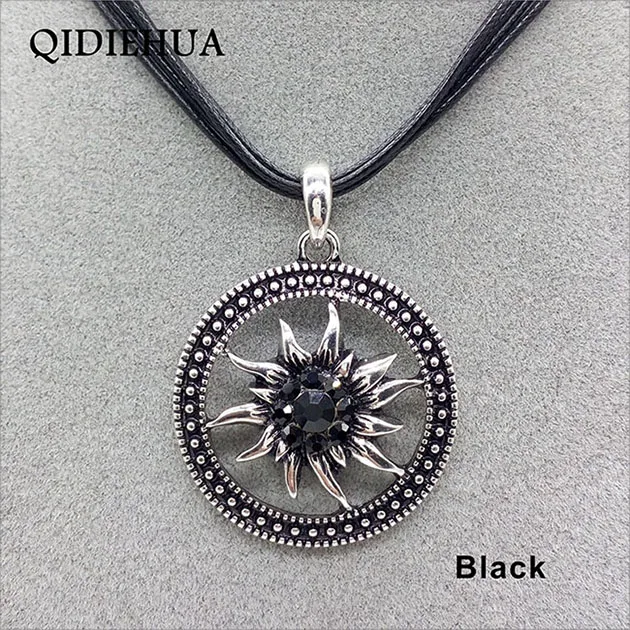 black QIDIEHUA женское ожерелье круговое полое ожерелье Эдельвейс винтажная подвеска Октоберфест подарок на выпускной вечер модное ювелирное изделие оптом - Окраска металла: black