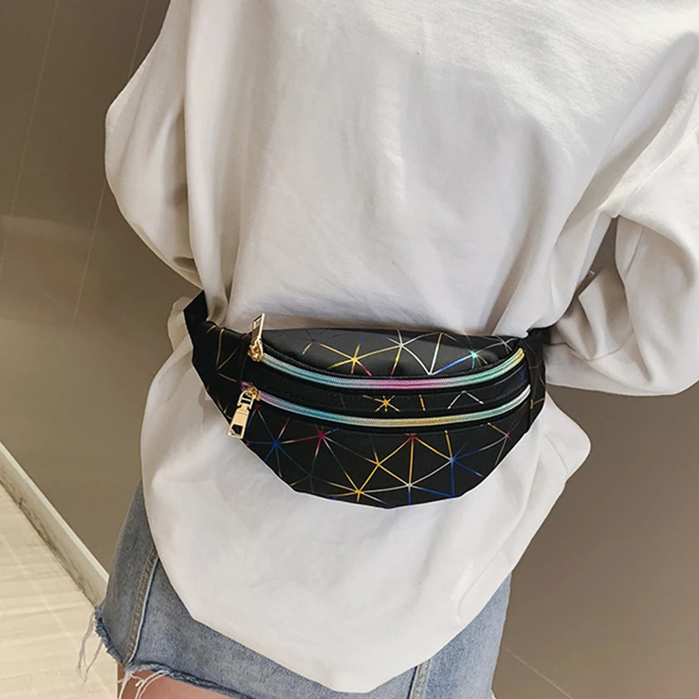 Поясная Сумка женская голографическая Забавный кошелек розового и серебристого