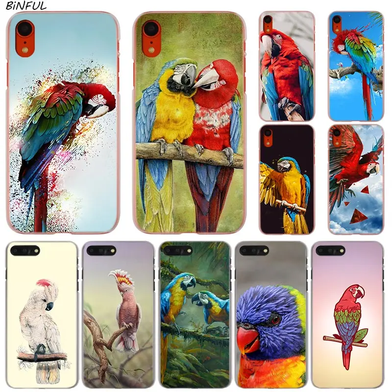 Модный прозрачный жесткий чехол для телефона с рисунком животного попугая iPhone X XS