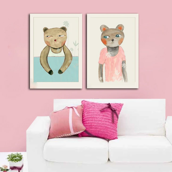 

Modern Home Decoration Canvas Picture Nordic Cartoon Bear Couple Painting No Frame Modular Wall Art Picture for Children Bedroom