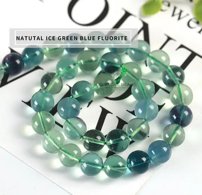 ICE GREEN BLUE 10 цветов, натуральные разноцветные флюоритовые бусины, 4, 6, 8, 10, 12 мм, размер на выбор, высококачественные бусины, ледяной флюорит, драгоценный камень для изготовления ювелирных изделий - Цвет: ICE GREEN BLUE