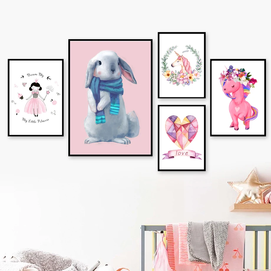 Домашний декор принты картины настенное искусство девушка единорог бриллиант