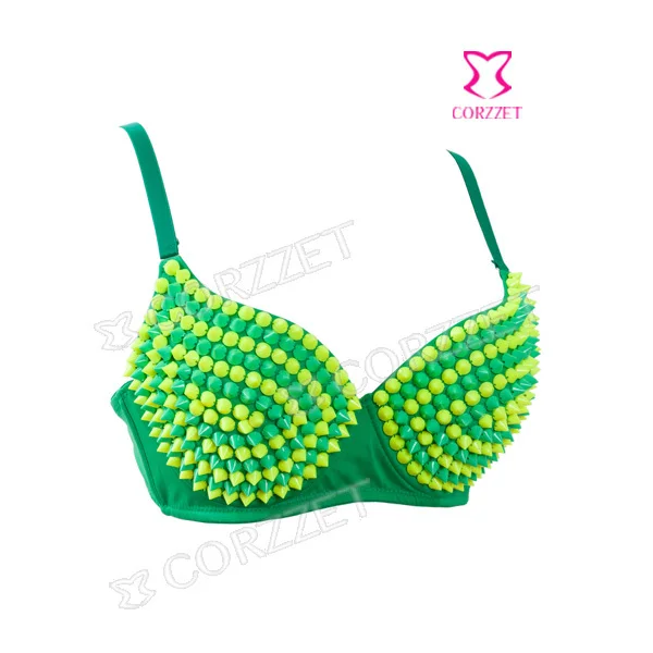 Corzzet/женский бюстгальтер с шипами украшенный бусинами в стиле панк цветной для