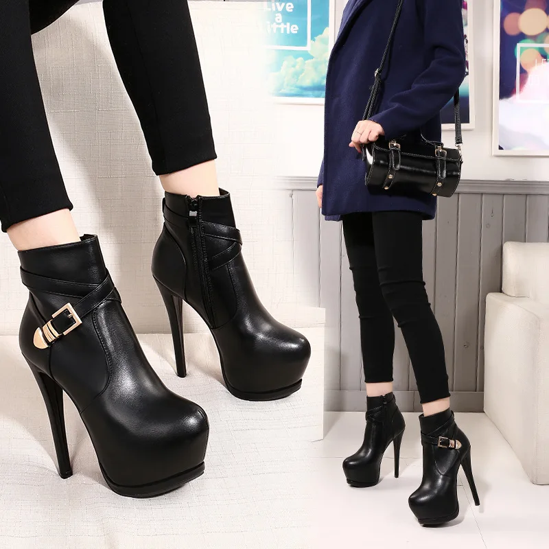 Spring Women's Fashion Boots Retro Ankle Shoes Round Toe High Heels Pumps Zipper Short Plush Lining OULYYYOGO | Обувь