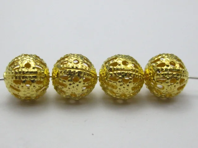 

200 Golden Plated Round Filigree Spacer Beads 8mm