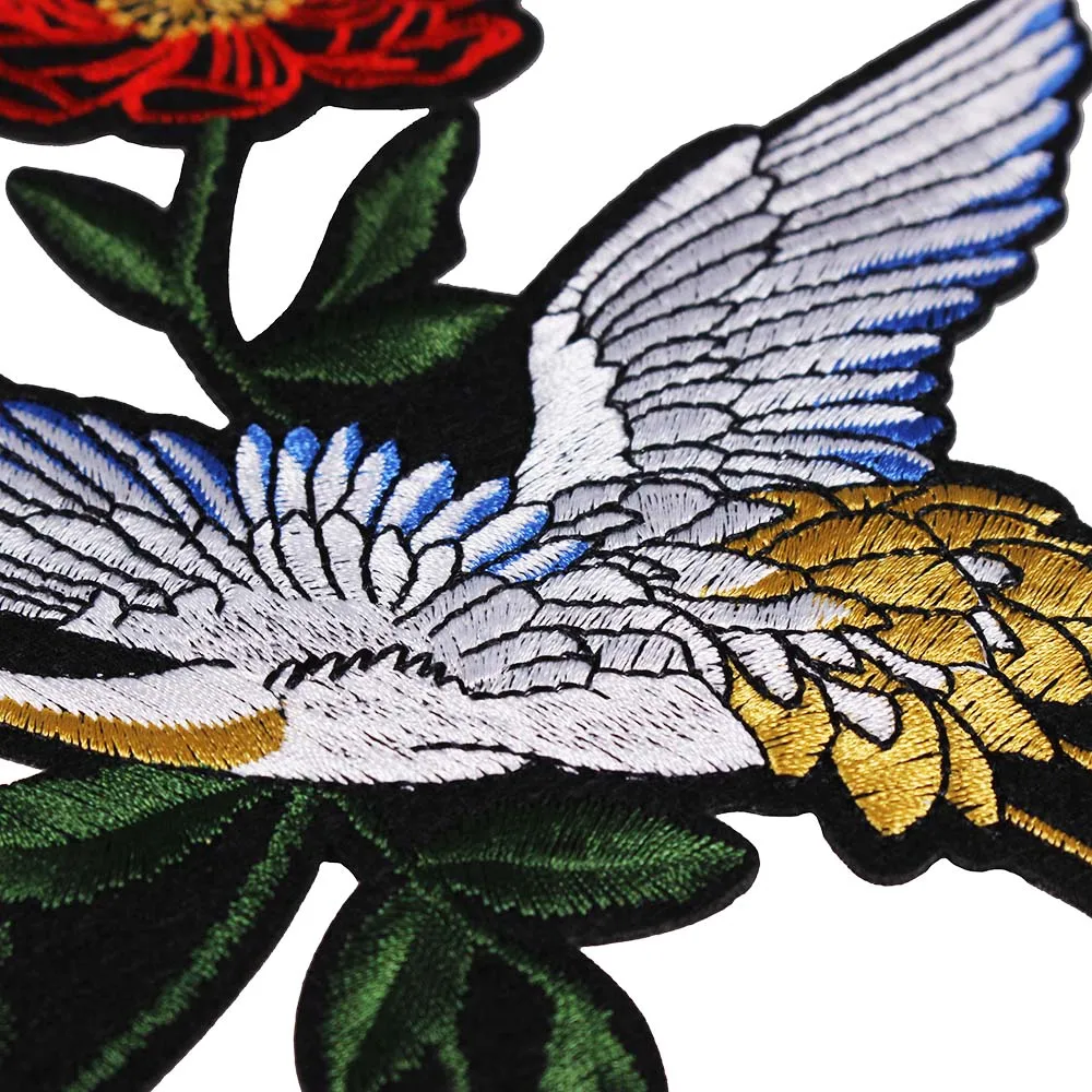 10 шт./комплект нашивки с железными цветами журавль птица кружево ткань вышивка