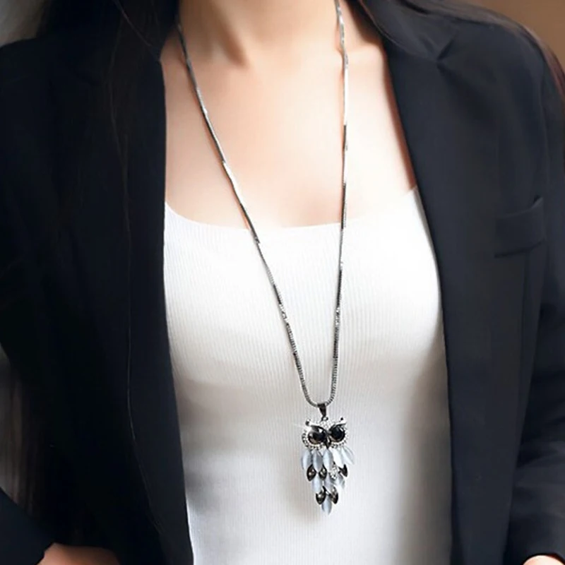 Female Necklace Vintage Opal Cute Owl Long Sweater Chain European and American Fashion Jewelry | Украшения и аксессуары