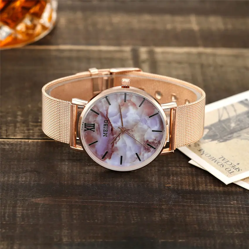 Женские кварцевые часы Reloj Mujer аналоговые с мраморным ремешком и сетчатым