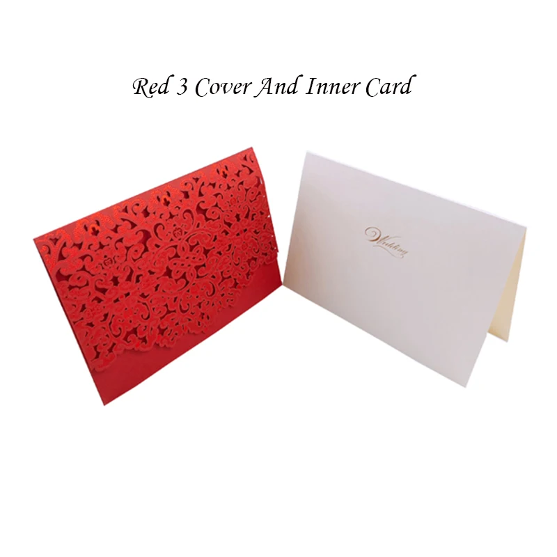 Red 3 Cover Insert 100 шт золотые, белые, синие, красные конверты с лазерной огранкой, роскошные свадебные пригласительные открытки с цветочным рисунком, кружевные конверты с принтом, украшения для свадебной вечеринки - Цвет: Red 3 Cover Insert