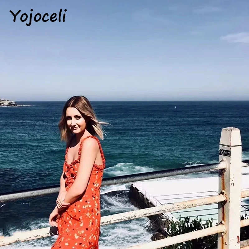 Yojoceli богемное платье с рюшами и принтом женское пляжное длиной до колена 2018