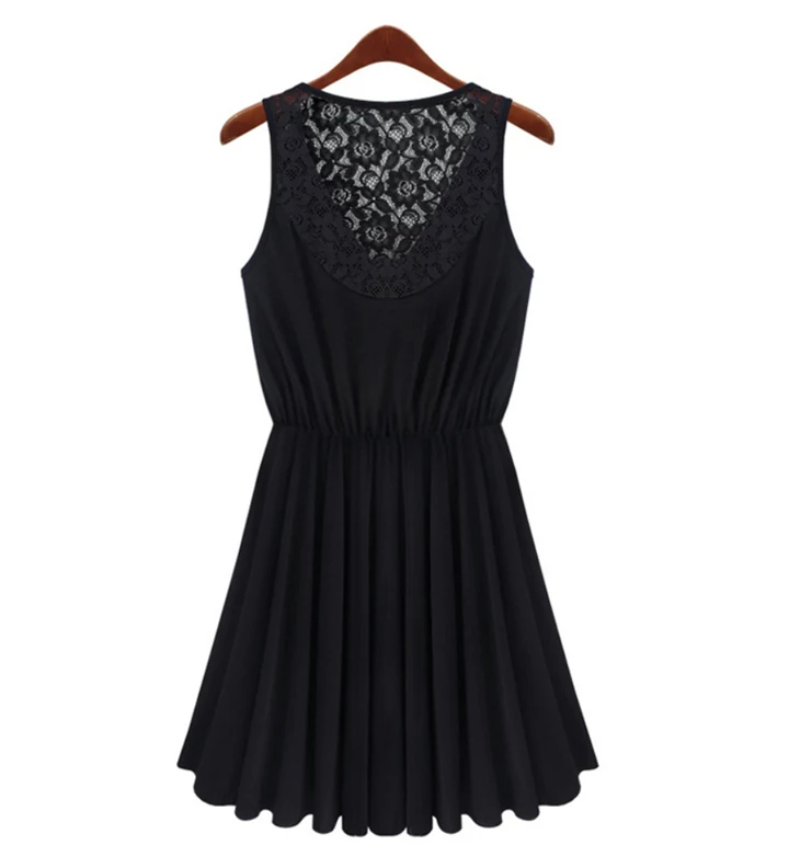 Lace Pleated Sleeveless O Neck Back Hollow Out Sexy Fashion Women Summer Dress 2014 | Женская одежда
