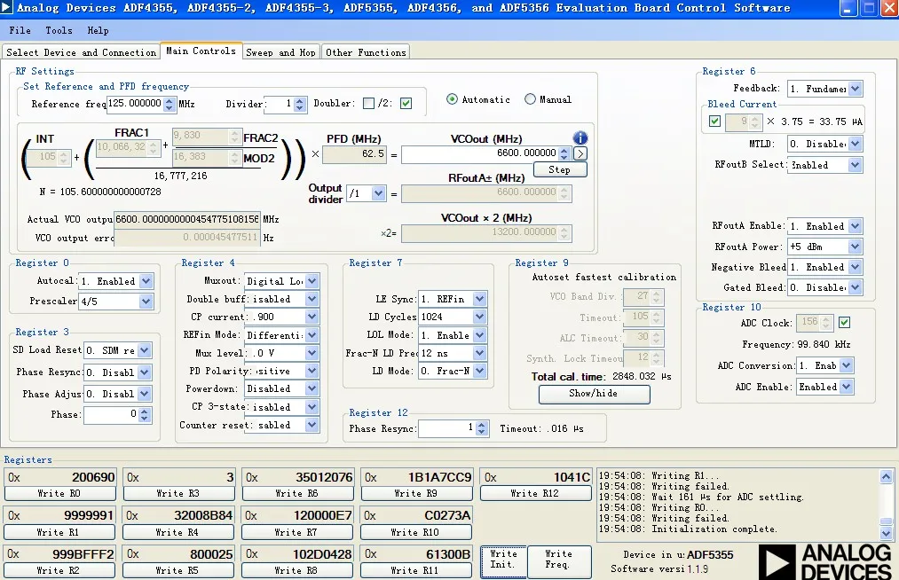 ADF5355 PLL 54M 13 6G макетная плата низкофазный шум VCO дифференциальный кварцевый