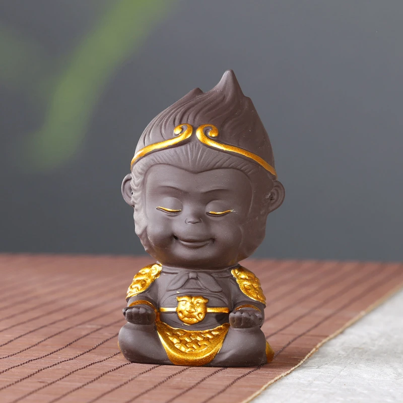 Красивая фиолетовая глиняная статуя Sun Wukong Обезьяна Король украшение для дома