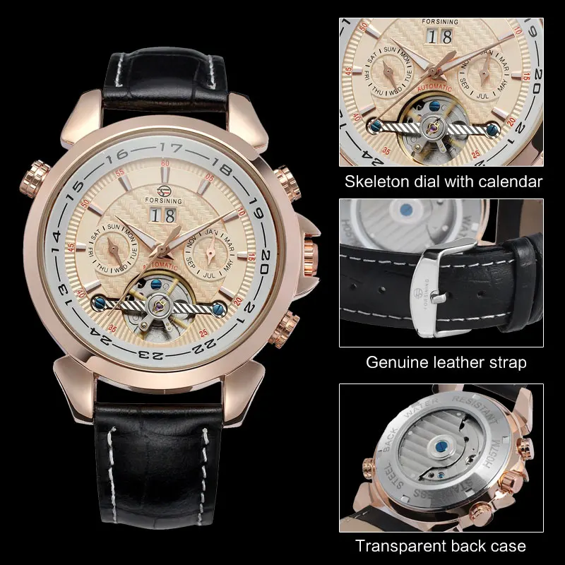 Мужские часы с кожаным ремешком FORSINING Роскошные автоматические механические |