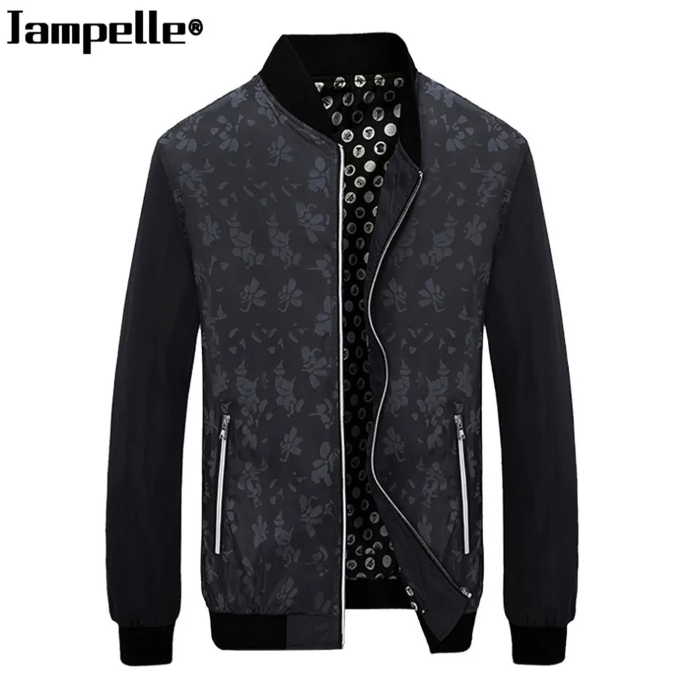Jampelle Для мужчин весна повседневные куртки Стенд воротник Slim Fit темно с цветочным