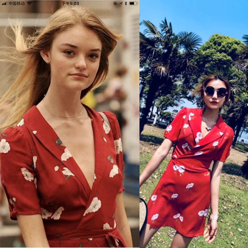 Linlon 2018 Новый V шеи Цветочный принт Асимметричная Элегантный Vestidos Обёрточная