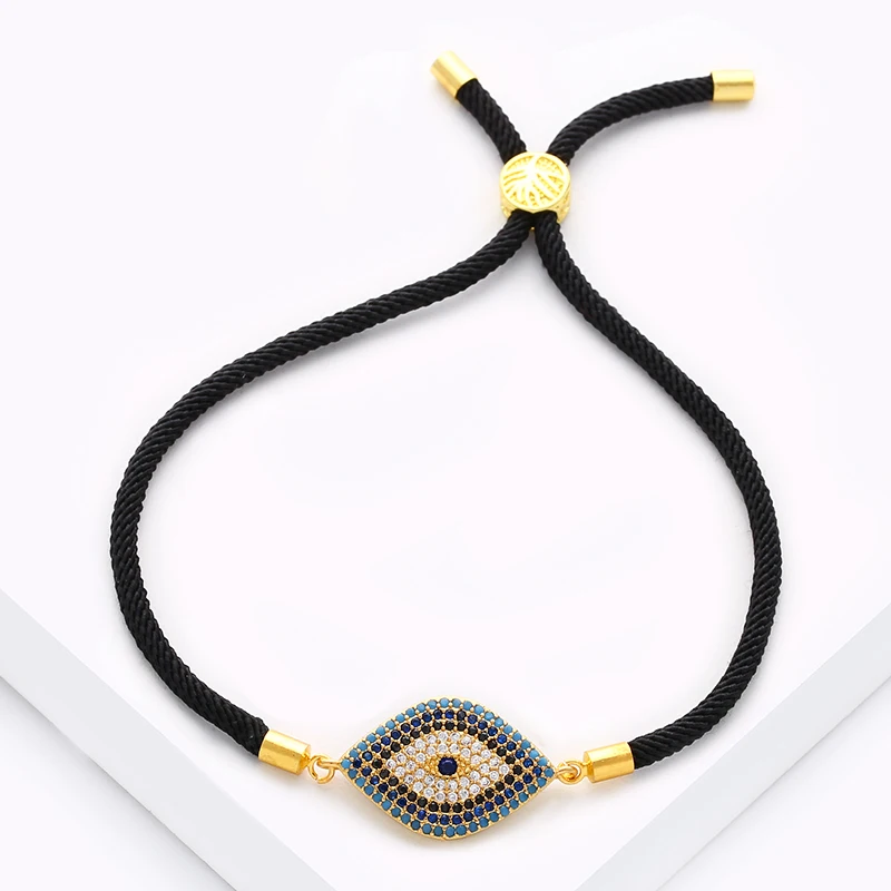 Gold(Black rope) OCESRIO классический Турецкий Дизайн Золотой злой глаз браслеты для женщин Pave CZ синий глаз цепь браслет золото Femme ювелирные изделия brtk-53 - Окраска металла: Gold(Black rope)