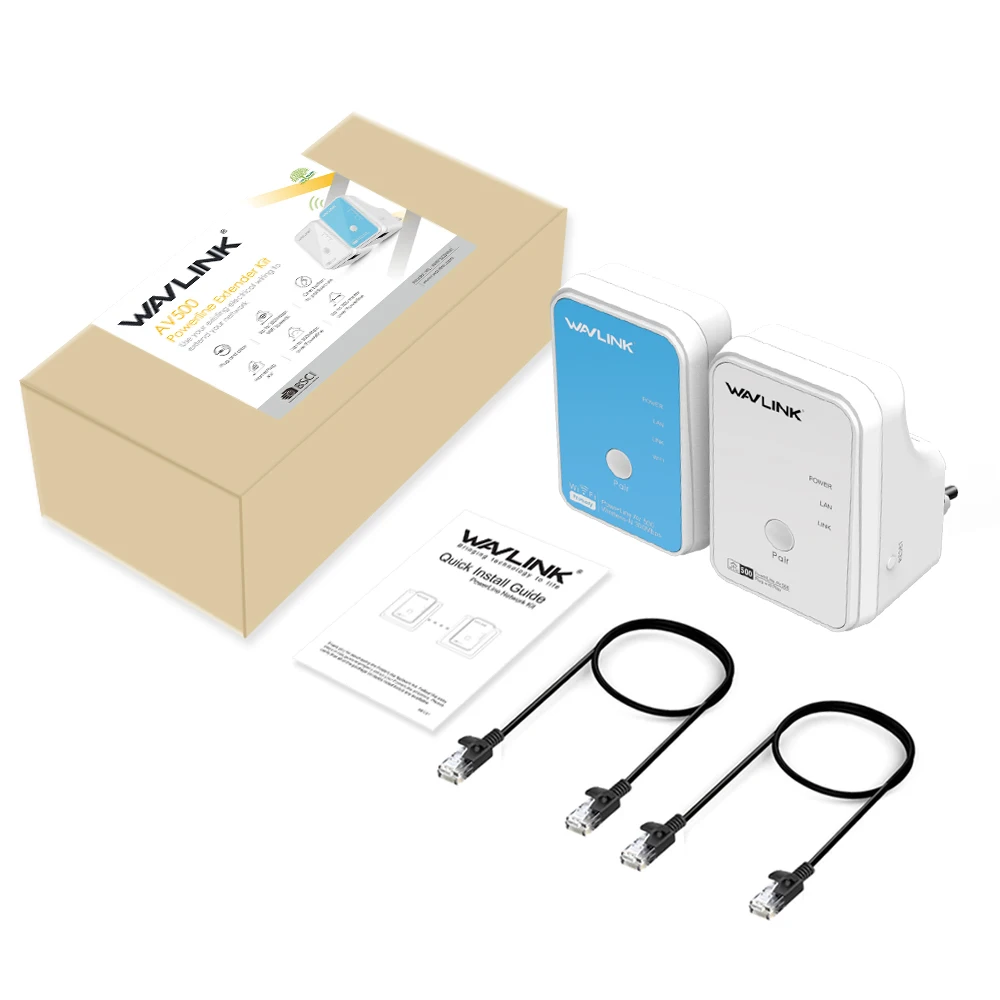 Wavlink 1 пара AV500 Powerline Ethernet адаптер сетевой комплект беспроводной-N 300 Мбит/с wifi удлинитель Homeplug AV Plug and play IPTV EU/US