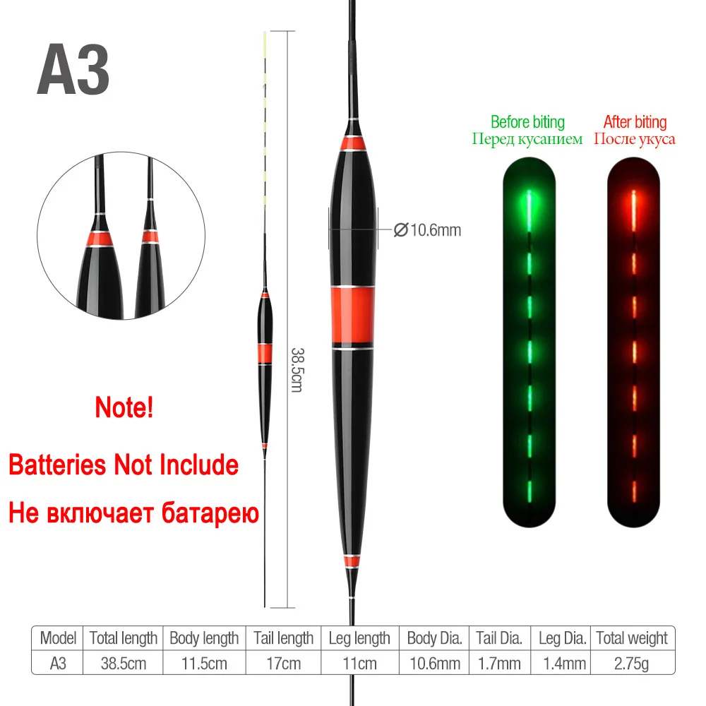 A3 (NO Battery) DONQL автоматически напоминает умная Светодиодная лампа для рыбалки поплавок с рыбным укусом, светящийся поплавок, Электрический ночной поплавок без аккумулятора - Цвет: A3 (NO Battery)