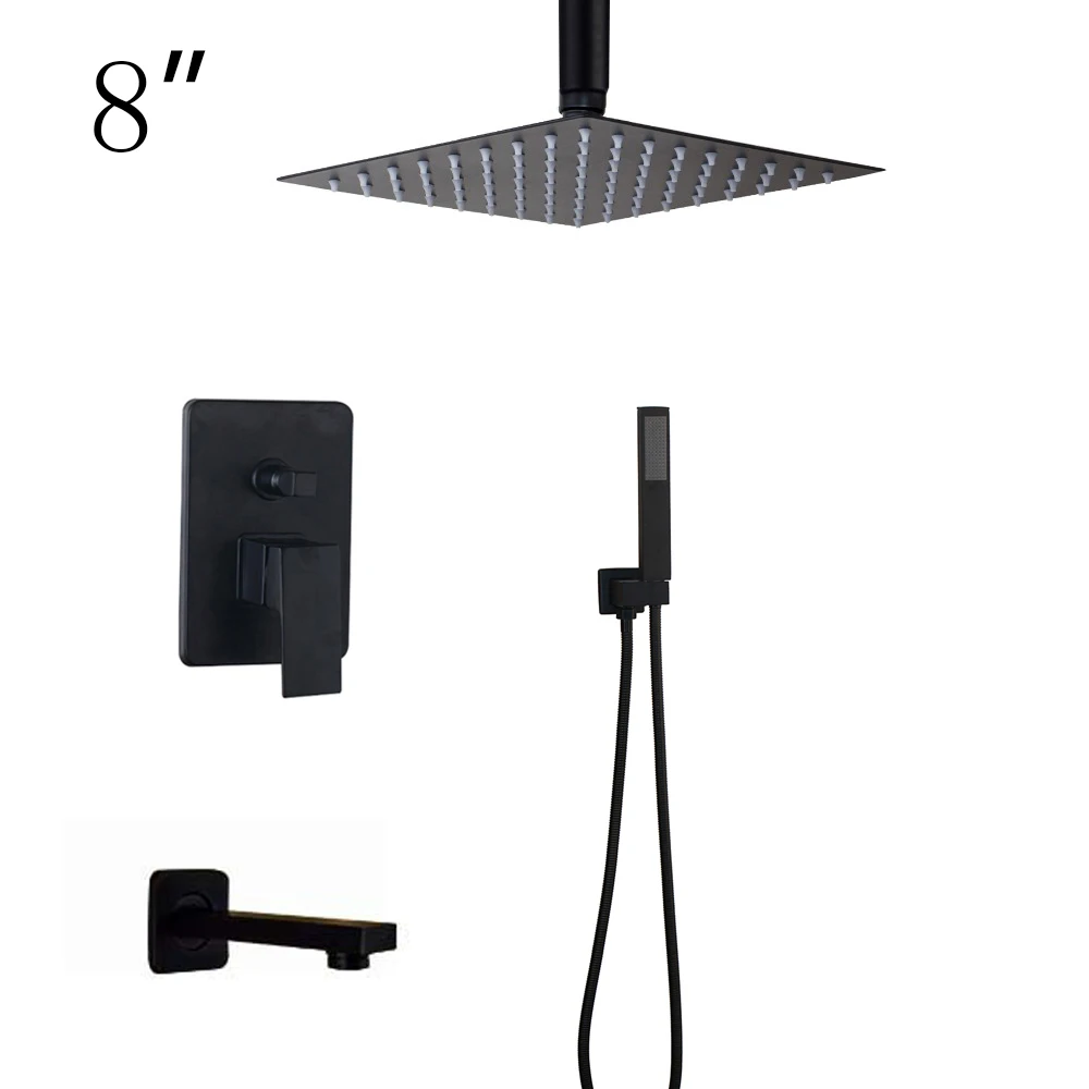 8 inch 3 KEMAIDI 8 12 16 дюймов черный Душ Дождь 3 Way смеситель для душа Ванна Душ дождь площадь Насадки для душа водопад носик смеситель для душа - Цвет: 8 inch 3