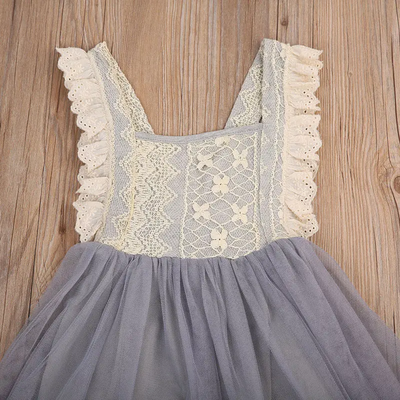 US STOCK Summer Backless Kids Girl Flower Princess Sequins Lace Dress Toddler Baby Wedding Fancy Party Tutu Dresses | Детская одежда и