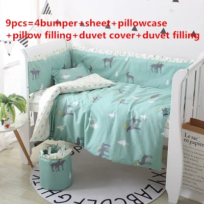 

6/9PCS Elk Baby crib bedding set bed linen kit berço Cot Bedding baby cot sets.100% cotton Detachable Cot Bed Linen whole set