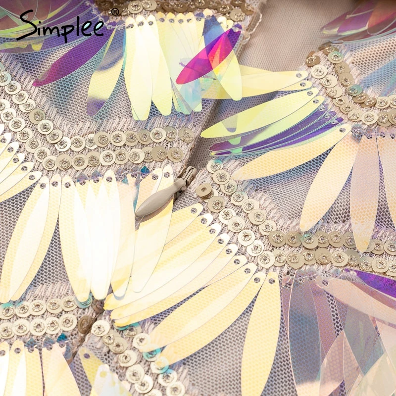 Simplee Холтер V образным вырезом сетки блесток платье в полоску пикантные