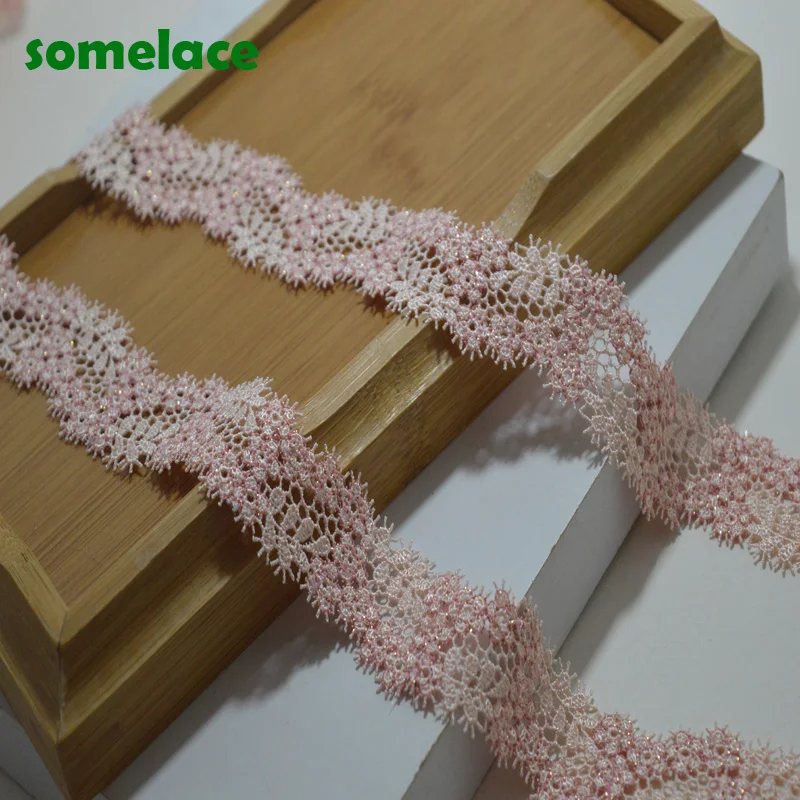 

5Yd-15Yd/lot 2.8cm Wide Pink Fluorescent Hollow Floral Venise Lace Trim with Design for Wedding Bridal,Garment Decoraion