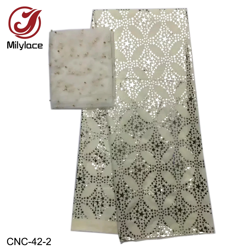 

New swiss cotton fabrics with printing-gold stars 5 yards+ beading lace fabric 2 yards for women's clothes headtie CNC- 42