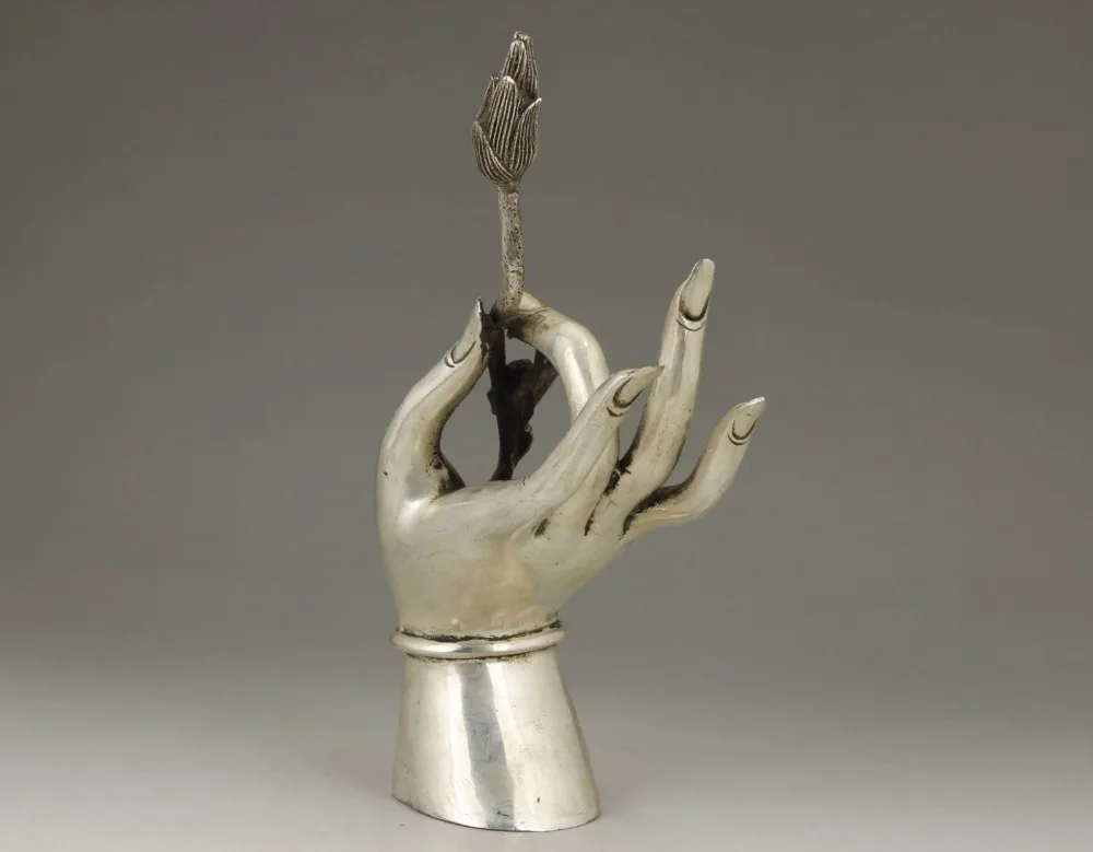 Китай старый белые Медь ручная работа Резной орнамент Будды kwan инь