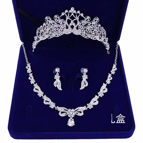 Fig Qualidade de Cristal Nupcial Do Casamento Conjuntos de Joias Mulheres Noiva Coroas Tiara Colar Brinco Joia Do Casamento - Окраска металла: Fig