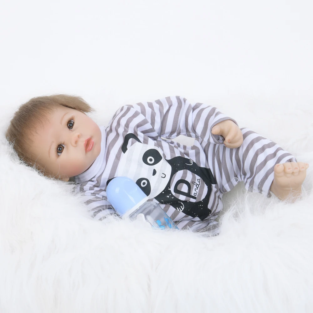 

Feelwind Factory New 22" 55CM Brown Curved Hair Cloth Body Newborn Alive Baby Doll Kits for Kids