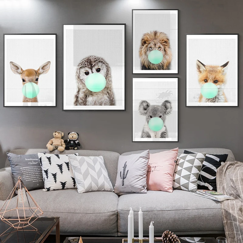 Детское животное лев сова лиса олень коала холст постер настенная картина для