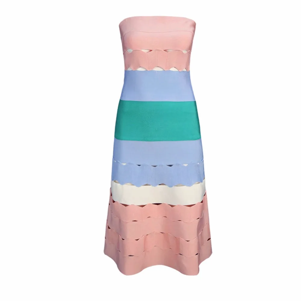 Женское ажурное платье в полоску Бандажное без рукавов с открытой спиной стиле