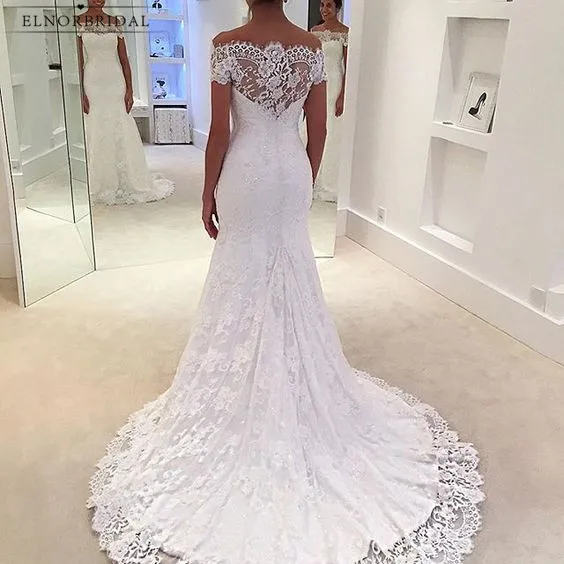Скромное кружевное свадебное платье русалки 2021 с открытыми плечами Robe De Mariee