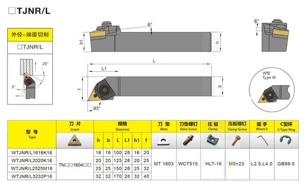 WTJNR 1616H16 2020K16 2525M16 3232P16 WTJNL токарный станок для обработки расточных внешних